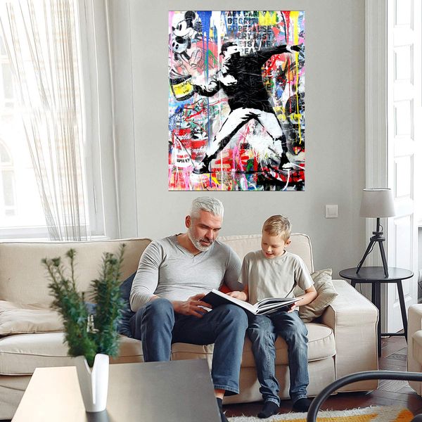 

brainwash + banksy thrower street art graffiti wall art decor handcrafts /hd print oil painting on canvas wall art canvas picture 210224