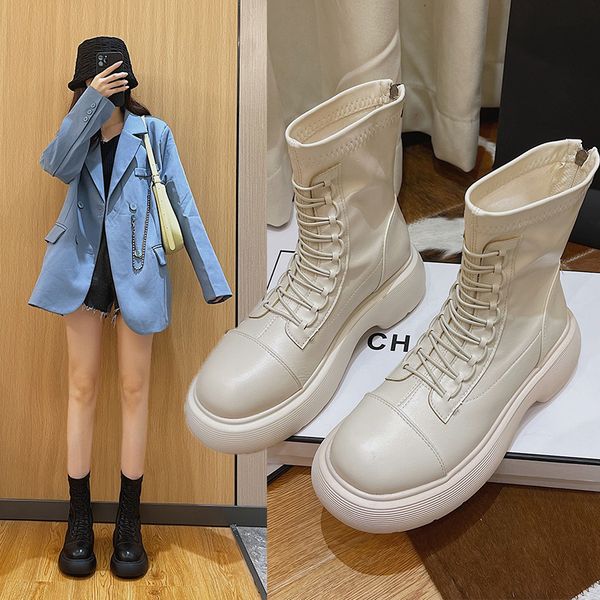 

2021 autumn martin thick soled leather fashion cover back zipper women's sho british boots, Black