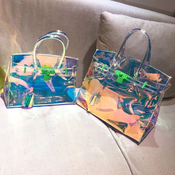 

2021 spring new laser jelly transparent kelly bag