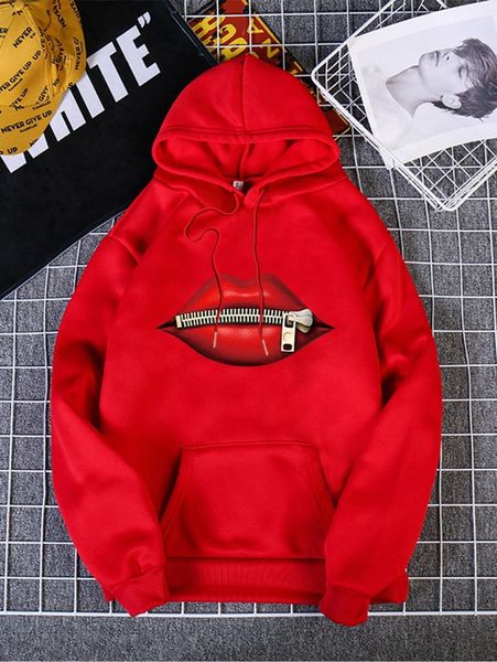 

lip print kangaroo pocket drawstring hoodie 52ac#, White;black