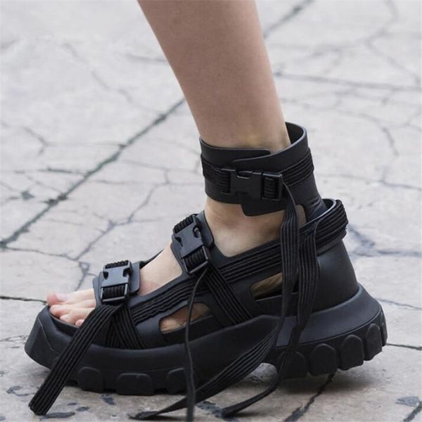 

high summer sandals women platform creepers 6cm heel wedge shoes woman ankle strap sandalias mujer sneakers, Black