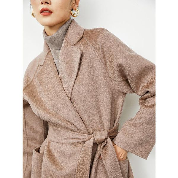 

women's wool & blends 2021 european and american double-sided cashmere coat brand autumn winter small woolen water ripples, Black