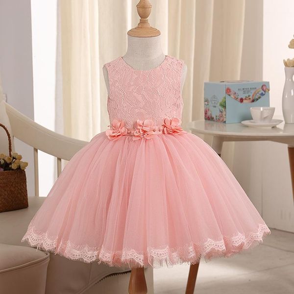 

girl's dresses lace flower girl tank sleeveless tulle pink dress first communion wedding ball gown, Red;yellow