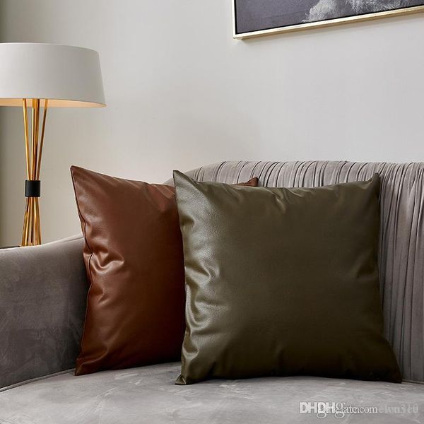 

imitation leather sofa cushion cover solid color pillow cover car pillow case zipper pillowcase brief home decoration vt0891