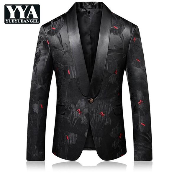 

men's suits & blazers luxury mens blazer 2021 slim fit wedding party single button floral coat plus size m-4xl, White;black