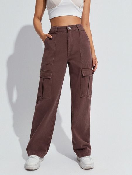 

high waist flap pocket jeans t3dx#, Blue