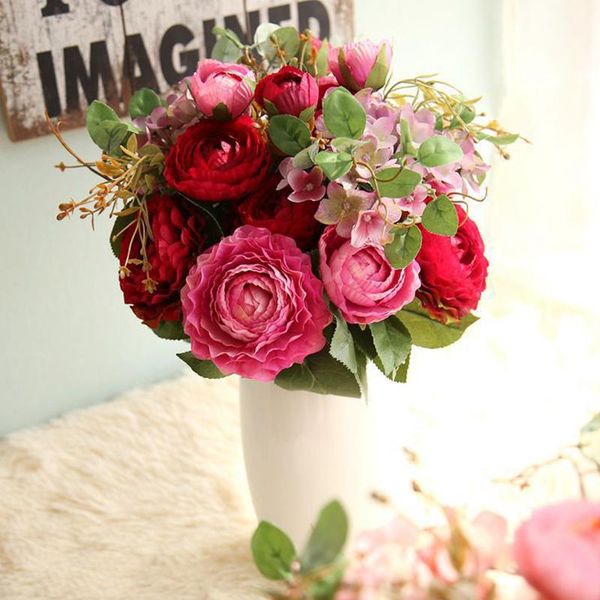 

artificial flowers peony bouquet silk flowers bridal bouquet fall vivid fake rose for wedding home party decor