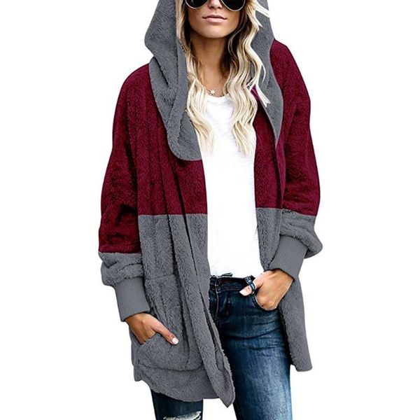 

women's jackets 2021 autumn winter women coats hooded fleece casual long coat loose soft plush warm female zip up sweatshirts ladies to, Black;brown