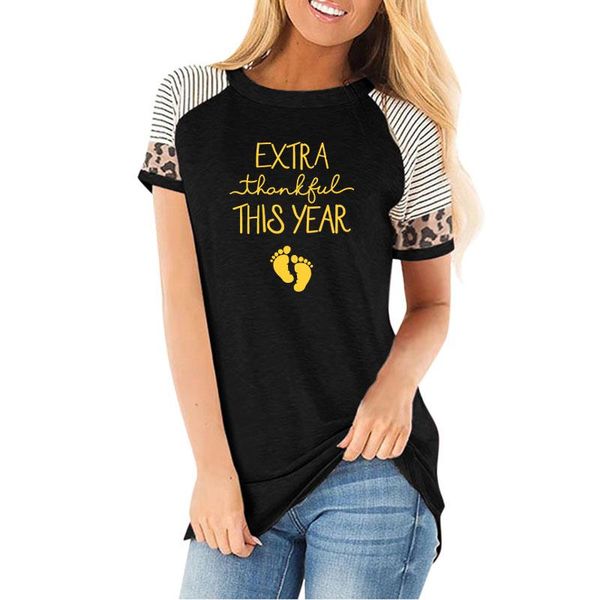 

women's t-shirt extra thankful this year maternity t shirts for women pregnancy casual short sleeve striped leopard tees, White
