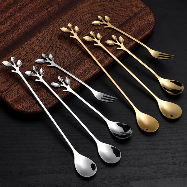 

spoons stainless steel fruit fork leaf spoon coffee square head mug honey