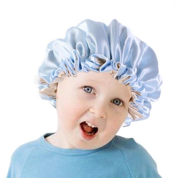 Bebek Toddler İpeksi Saten Bonnet Çocuk Çift Katmanlı Uyku Şapka Naylon Ayarlanabilir Türban Bebek Kap Çocuk Şapkalar Fotoğraf Sahne