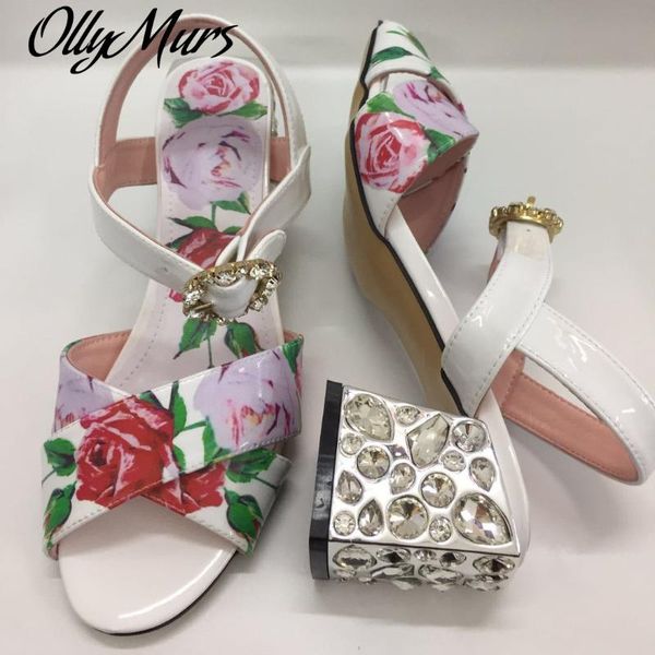 

sandals colorful rhinestone heel open toe summer fashion rose flower printing designer shoes women, Black