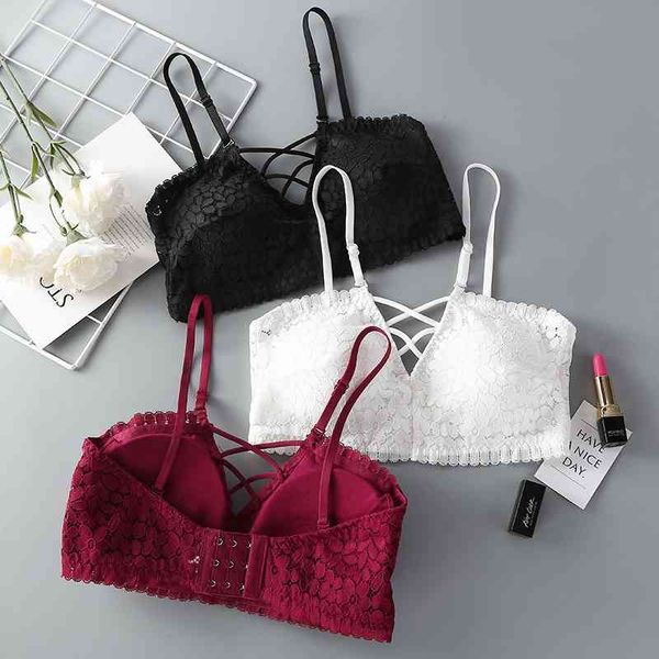 

2019 new lace with pad women's underwear back wrapped chest cross bra, Black;white