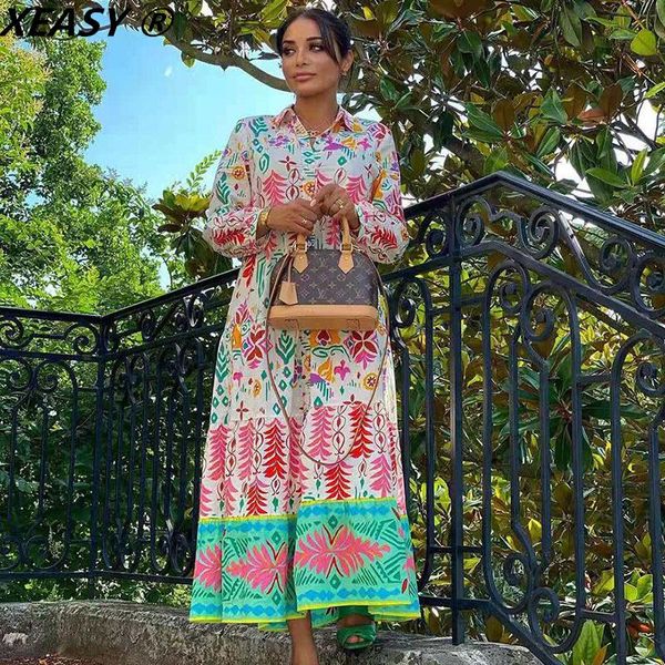 

casual dresses xeasy women 2021 vintage color matching totem floral print shirt midi dress female chic breasted pleats kimono vestidos, Black;gray