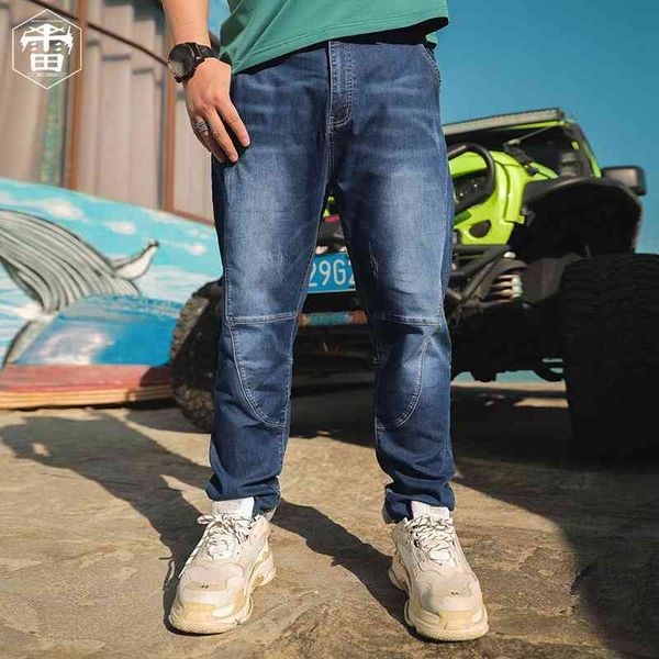 

rehhagel men's spring plus large straight jeans loose elastic fat pants, Blue