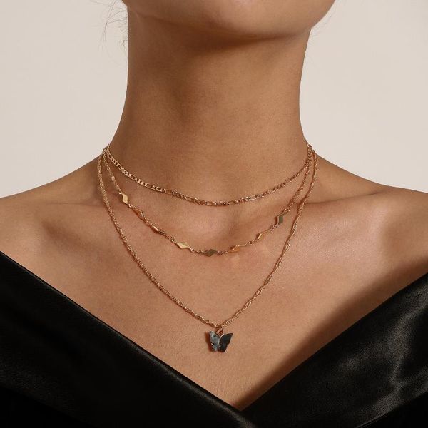 

pendant necklaces black acrylic butterfly necklace for women gold silver color layered female 2021 fashion jewelry simple