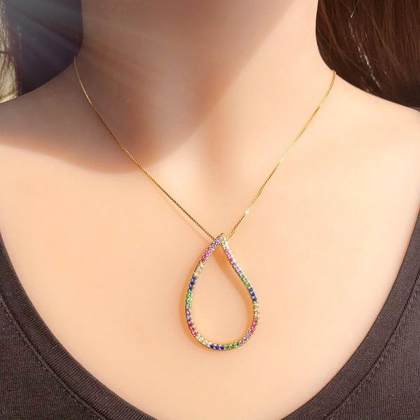 

chains fashion water drop big pendant necklace for women colorful cubic zirconia gold color chain choker bohemian jewelry accessories, Silver