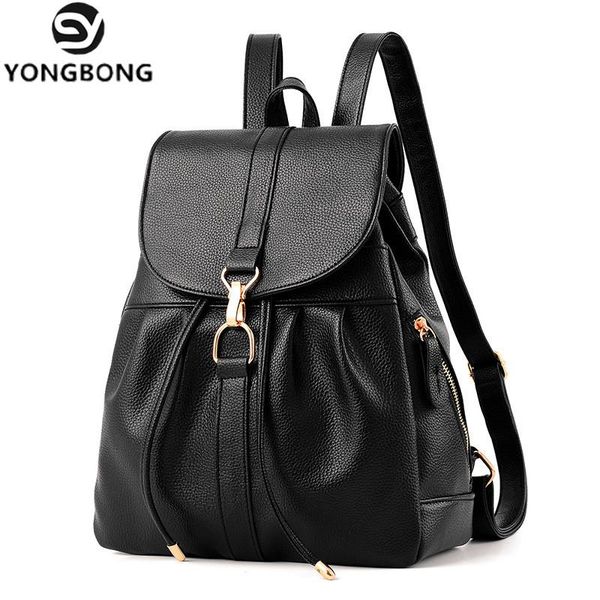 

backpack yongbong string pretty style pu leather women's female vintage student school bags black blue mochila escolar backpacks
