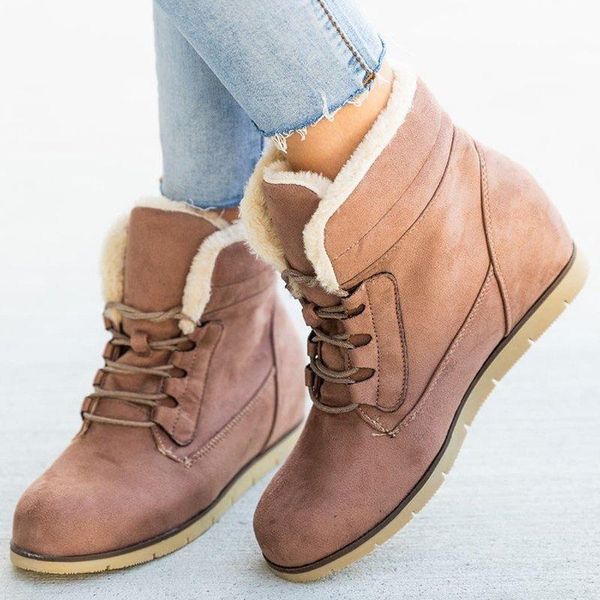 

boots 2021 women winter snow warm flat plus size platform lace up ladies women's shoes flock fur suede ankle female, Black