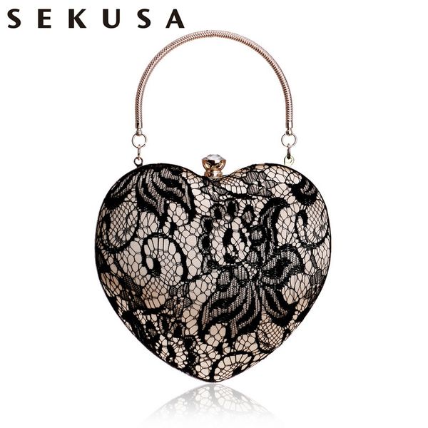 

new arrival lace luxurious women heart evening bags hollow out design rhinestones clutches chain shoulder purse handbags
