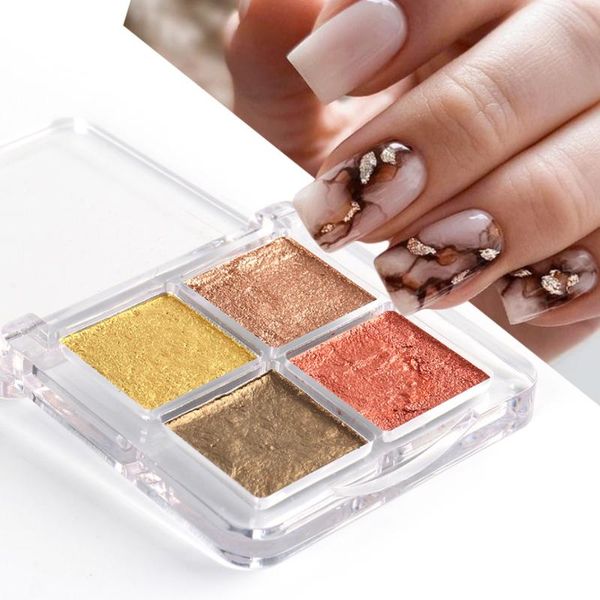 

nail glitter 4 or 6 colors solid pigment powder watercolor brown gold metallic paint diy marbling blooming magic art la1930, Silver;gold