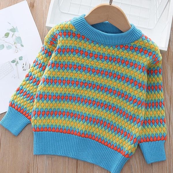 

pullover girls boys colorful dot knitted sweater t-shirt autumn winter kids all-match 2-6 years children fashion clothes, Blue