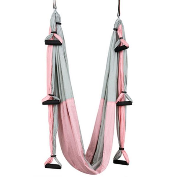 

resistance bands aerial yoga hammock set antigravity swing ultra strong for air inversion hanging exercises-pink+grey
