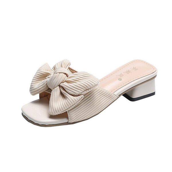 

slippers 2021 summer fashion big bow ladies all-match simple flat shoes, Black