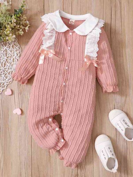 

baby flounce sleeve ruffle trim bow cable textured jumpsuit she, Blue