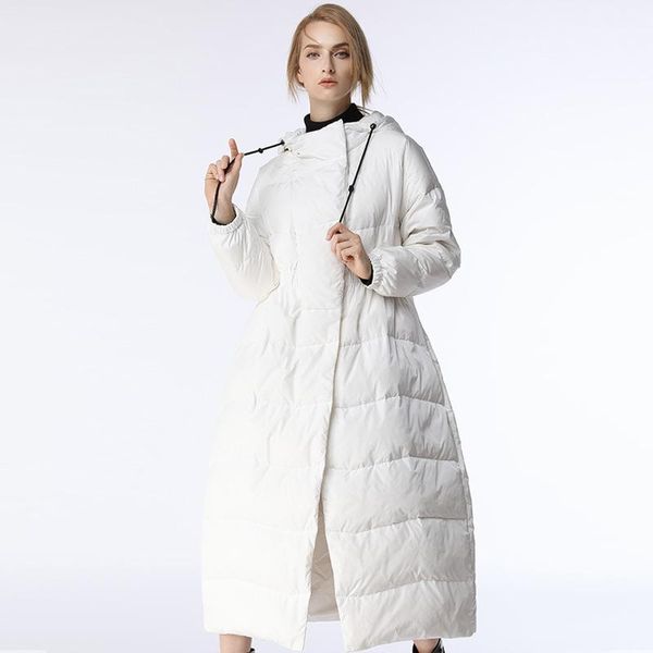 

2018 winter new hooded down jacket women plus long paragraph large size slim knee white duck down thick warm jacket1, Black