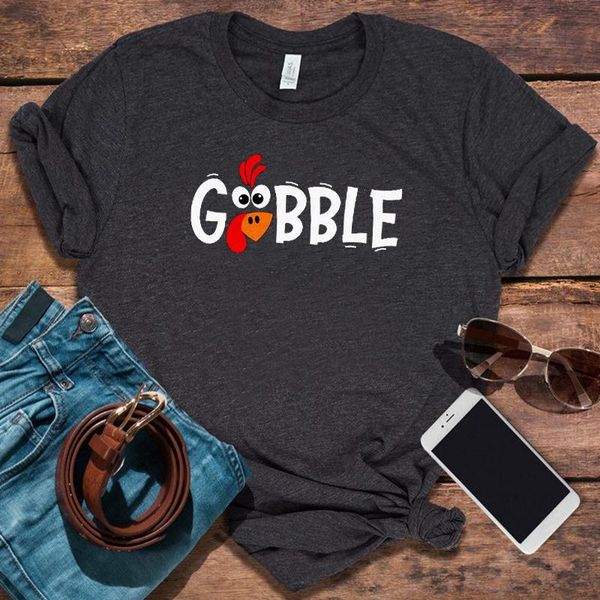 

women's t-shirt gobble thanksgiving shirt 2021 family shirts clothes plus fashion funny tee, White