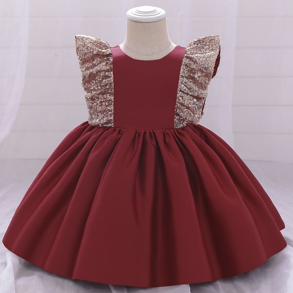 

2020 christmas new fashion children clothing girls solid dress wedding dress for girl elegant princess dress for 0-5 years, Red;yellow
