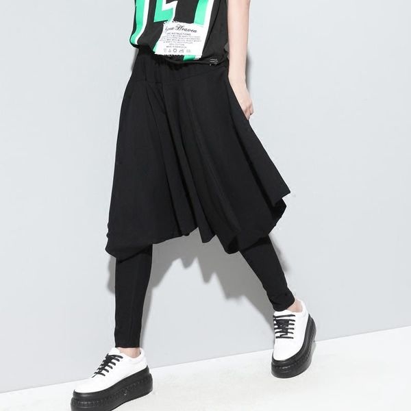 

women's pants & capris pleated women elastic waist trousers loose female cross-pants spliced streetwear pure black for harem c 112, Black;white