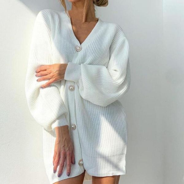 

women's knits & tees sweater cardigan loose comfy knitted single-breasted winter coat for outdoor, White