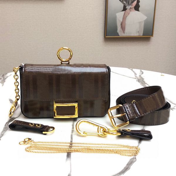 

leather chains shoulder flap bag vintage waist pack bags belt coffee wallet pouch gold color chain shoulder strap purse