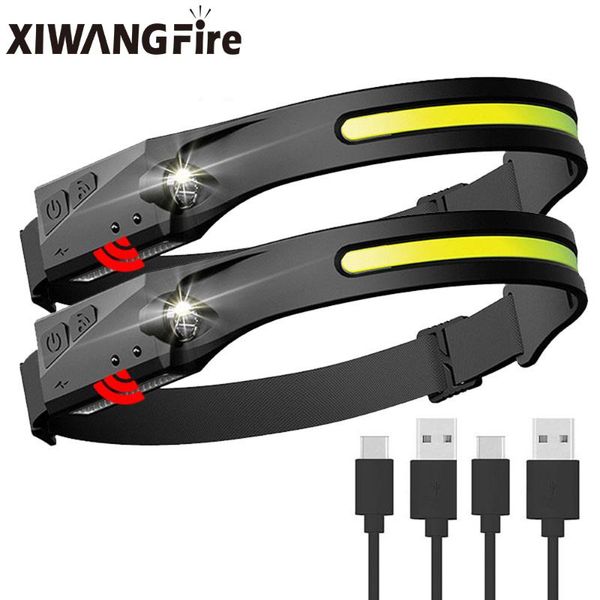 

headlamps induction headlamp cob led headlight built-in 1200mah lithium battery rechargeable portable 5 modes warning head torch