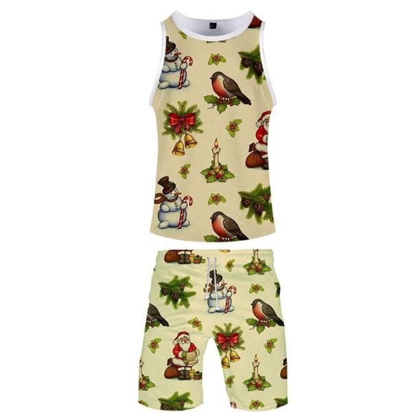 

men's tracksuits christmas 3d color print vest beach pants summer suit, Gray