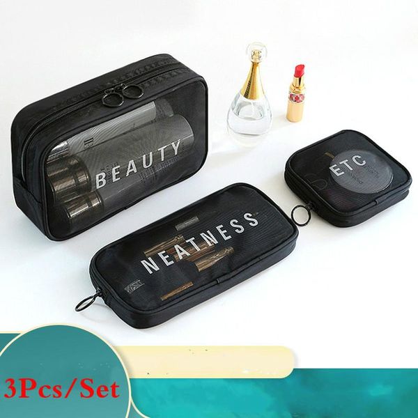 

3 pcs makeup bag stylish waterproof cosmetic bag travel organizer beauty case toiletry kit for mini pencil case toilet pouch