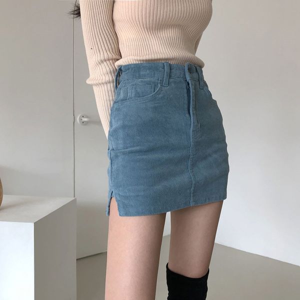 

casual corduroy pencil skirt for women korean fashion high waist skirts women autumn split mini shorts skirt harajuku, Black