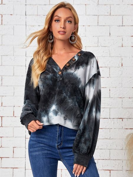 

emery rose v neck ombre graphic drop shoulder sweatshirt g7sx#, White;black