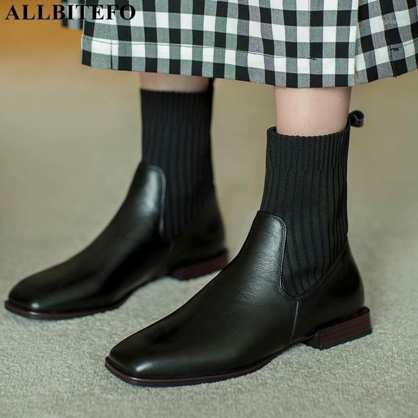 

boots allbitefo size 34-42 soft natural genuine leather women fashion leisure winter autumn motocycle ankle1, Black