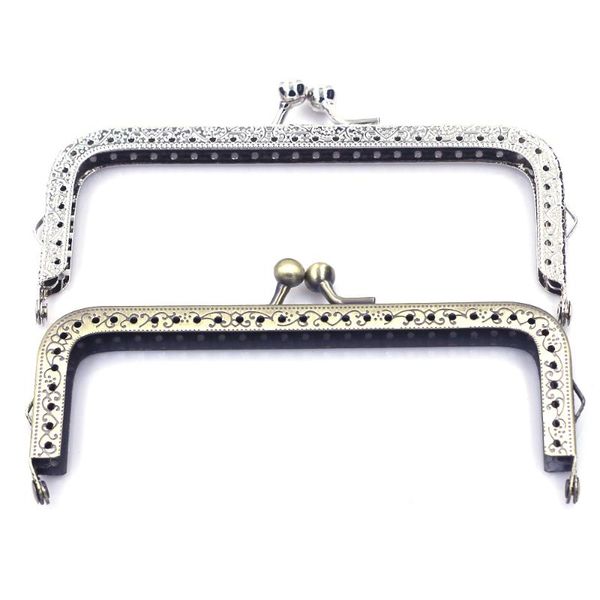 

bag parts & accessories 10pcs 12.5cm square purse frames pouch kiss clasp clutch buckle diy handbag handle lock round head hardware part, Black