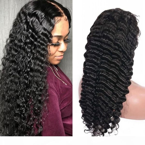 

malaysian deep wave lace wig curly human hair wig lace front wig with baby hair 130% density, Black;brown