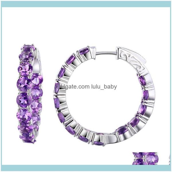 JewelryFashion Fashion Handmade 925 J￳ias de j￳ias esterlinas naturais Amethyst Gemstone Brincos de argolas finas j￳ias finas entrega 2021 am8t
