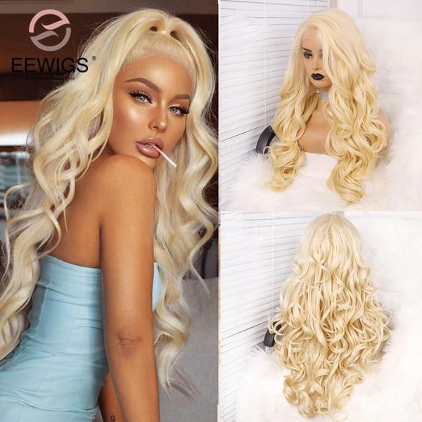 

synthetic wigs 180% density loose wave wig heat resistant blonde lace with side part glueless long for women eewigs, Black