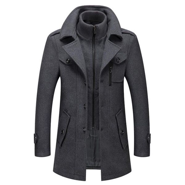 

men's wool & blends men coats autumn winter solid color cold resistant woolen overcoat double collar casual trench coat male, Black