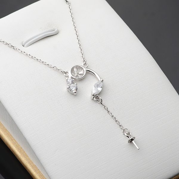 

s925 silver double bead tassel pendant chain set female necklace jewelry 5-6.5 pearl empty support diy accessories 444