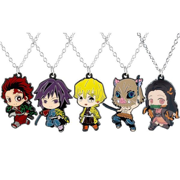 

pendant necklaces japanese anime demon slayer kamado tanjirou nezuko no yaiba alloy for men women cosplay jewelry gifts wholesale, Silver