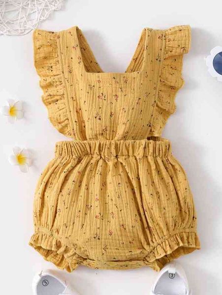 

baby ditsy floral print ruffle trim bodysuit she, Blue