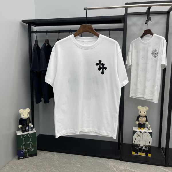 

ins high street fashion brand new summer ch cross leather metal round neck mercerized cotton short sleeve t-sh, White;black